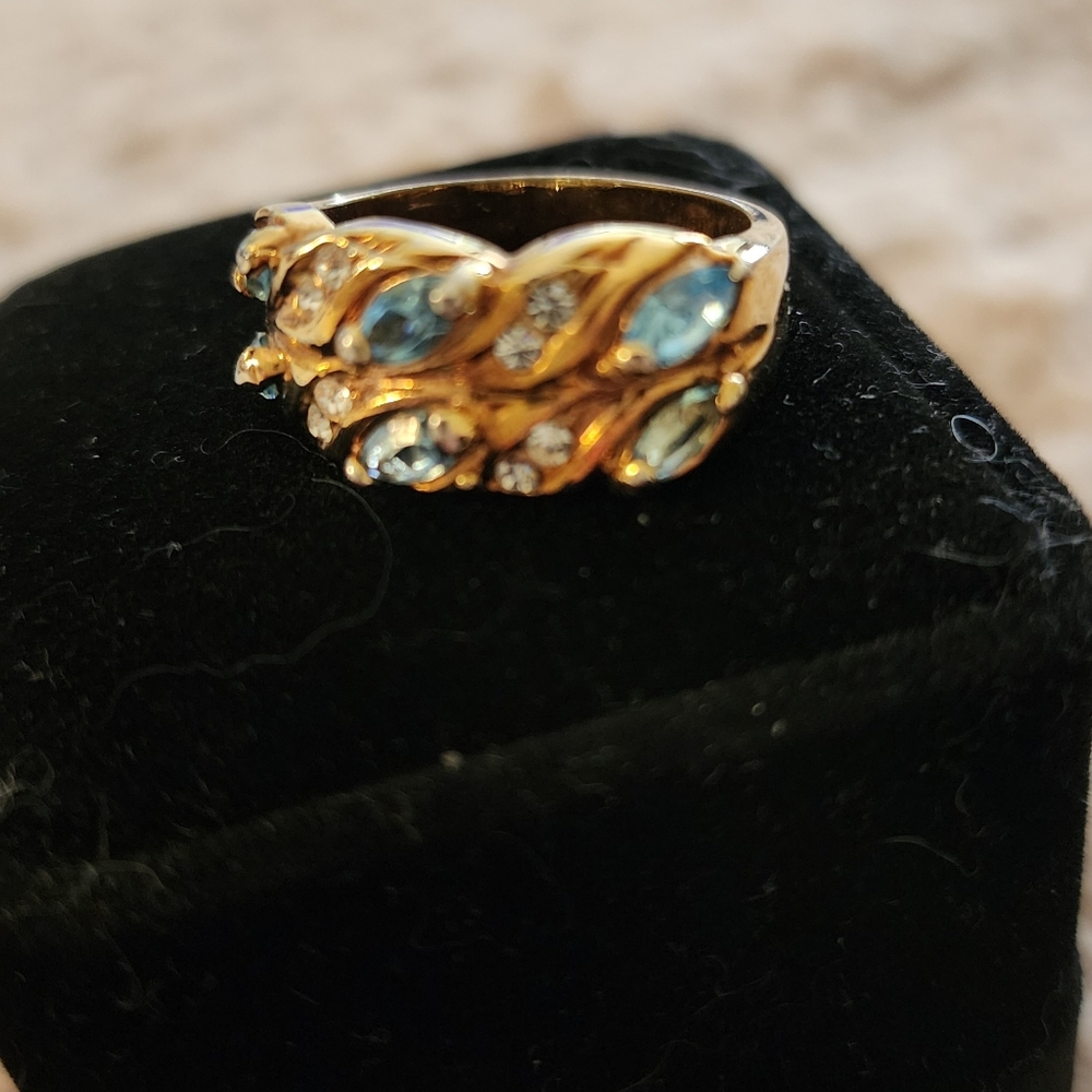 AquaMarine With Faux Diamonds  Ring
